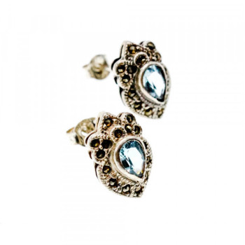 925 Sterling Silver Topaz & Marcasites Stud Earrings