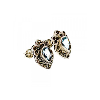 925 Sterling Silver Topaz & Marcasites Stud Earrings