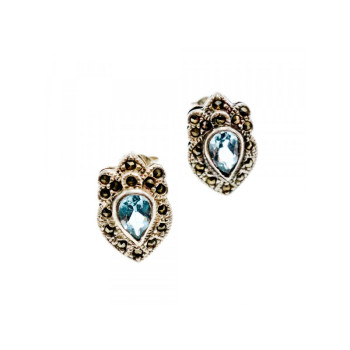 925 Sterling Silver Topaz & Marcasites Stud Earrings