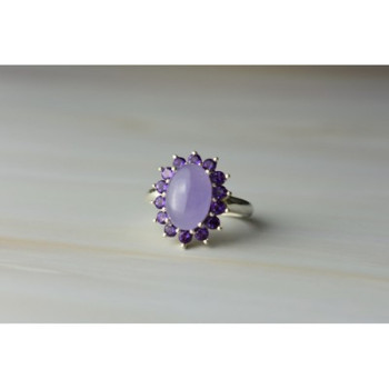 925 Sterling Silver Amethyst Quartz & Purple Tourmaline Ring Size 6.75