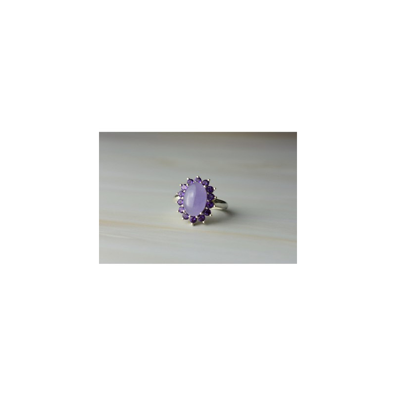 925 Sterling Silver Amethyst Quartz & Purple Tourmaline Ring Size 6.75