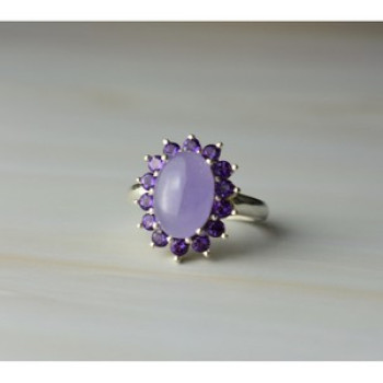 925 Sterling Silver Amethyst Quartz & Purple Tourmaline Ring Size 6.75