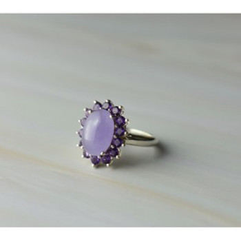 925 Sterling Silver Amethyst Quartz & Purple Tourmaline Ring Size 6.75