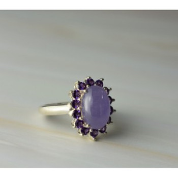 925 Sterling Silver Amethyst Quartz & Purple Tourmaline Ring Size 6.75
