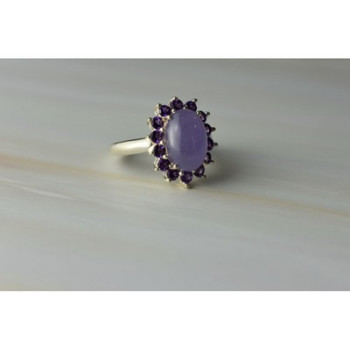 925 Sterling Silver Amethyst Quartz & Purple Tourmaline Ring Size 6.75