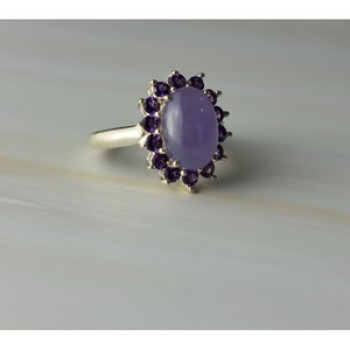 925 Sterling Silver Amethyst Quartz & Purple Tourmaline Ring Size 6.75