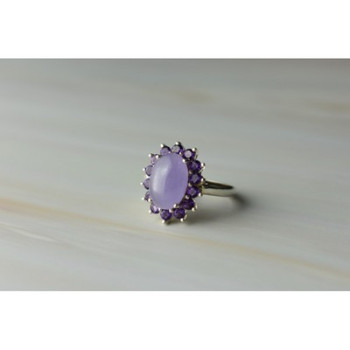 925 Sterling Silver Amethyst Quartz & Purple Tourmaline Ring Size 6.75