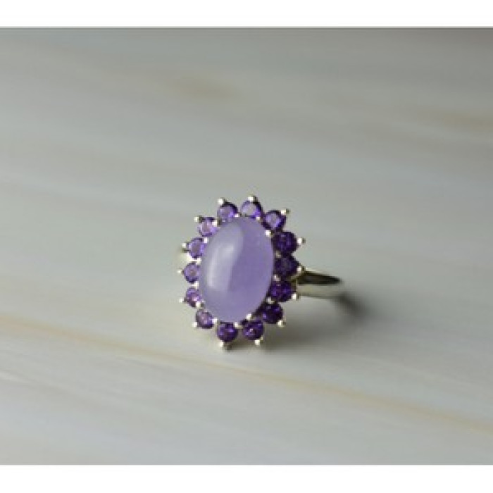 925 Sterling Silver Amethyst Quartz & Purple Tourmaline Ring Size 6.75