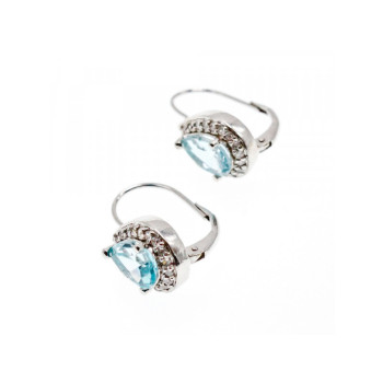 925 STERLING SILVER BLUE TOPAZ & CZ EARRINGS