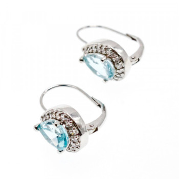 925 Sterling Silver Blue Topaz & CZ Earrings