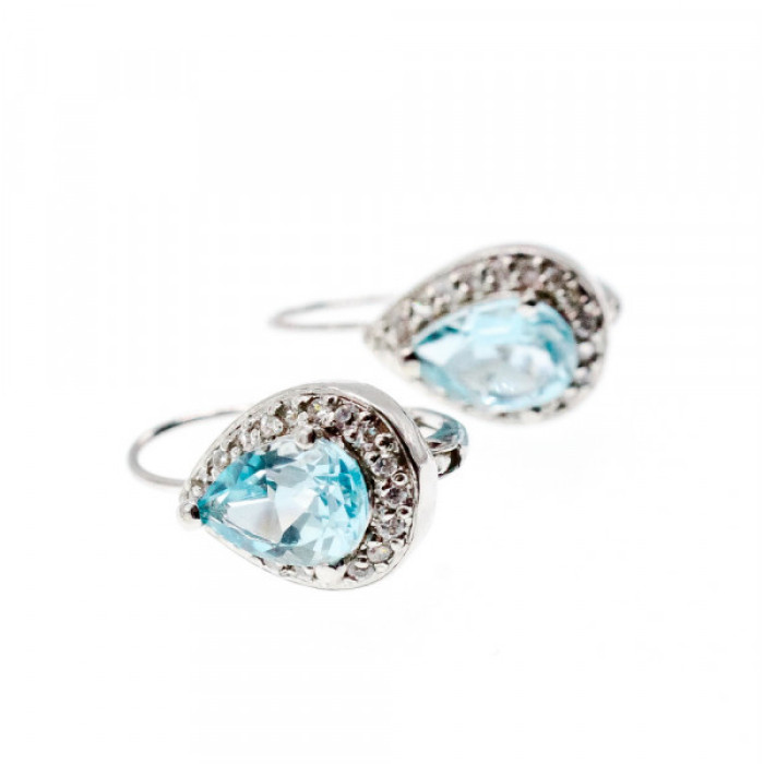 925 Sterling Silver Blue Topaz & CZ Earrings