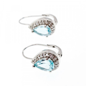 925 Sterling Silver Blue Topaz & CZ Earrings