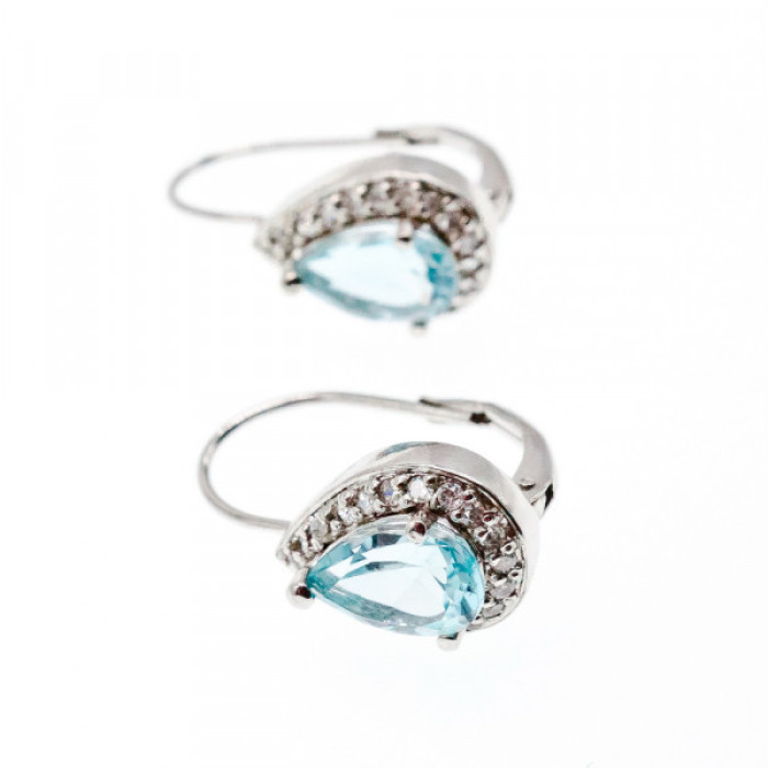 925 Sterling Silver Blue Topaz & CZ Earrings