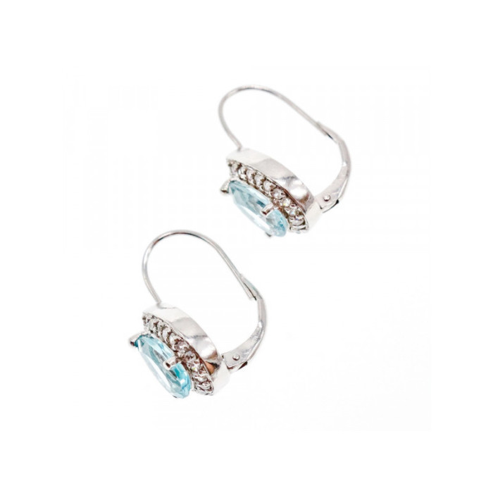 925 STERLING SILVER BLUE TOPAZ & CZ EARRINGS