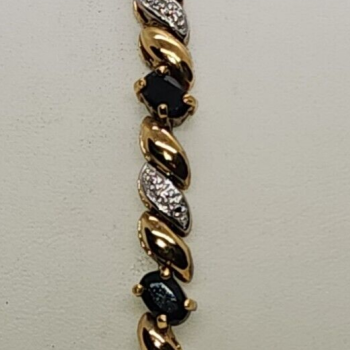 925 Sterling Silver Vermeil Sapphires AND Diamonds Bracelet Size 7.25 IN