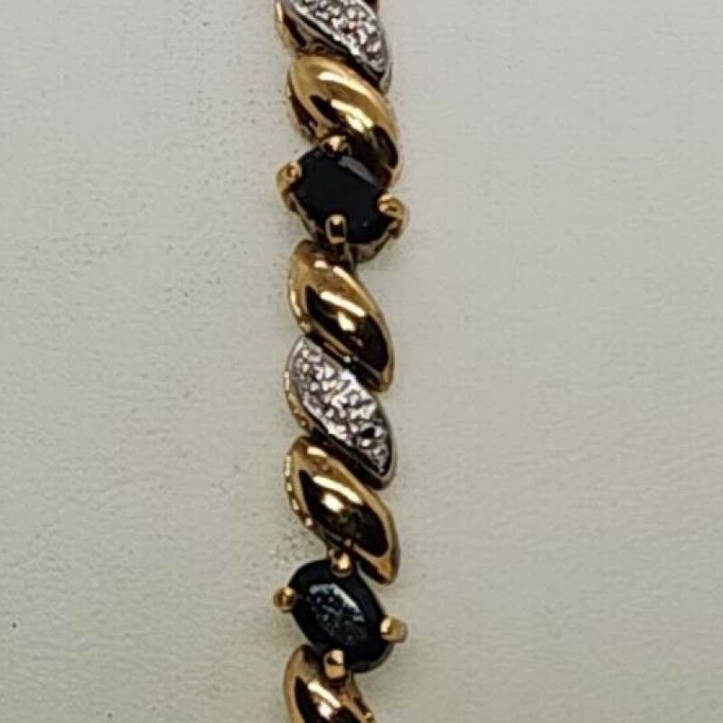 925 Sterling Silver Vermeil Sapphires AND Diamonds Bracelet Size 7.25 IN