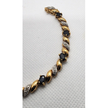 925 STERLING SILVER VERMEIL SAPPHIRES AND DIAMONDS BRACELET SIZE 7.25 IN