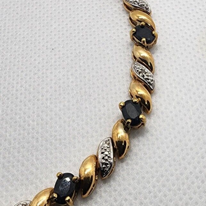 925 Sterling Silver Vermeil Sapphires AND Diamonds Bracelet Size 7.25 IN