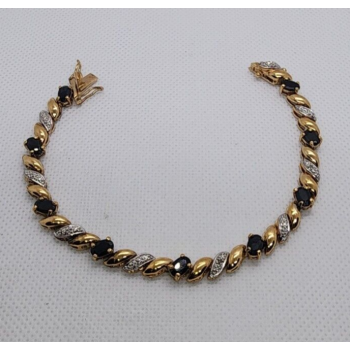 925 STERLING SILVER VERMEIL SAPPHIRES AND DIAMONDS BRACELET SIZE 7.25 IN