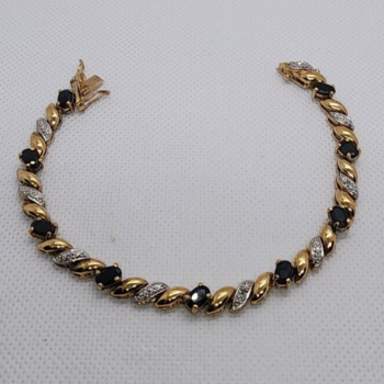 925 Sterling Silver Vermeil Sapphires AND Diamonds Bracelet Size 7.25 IN