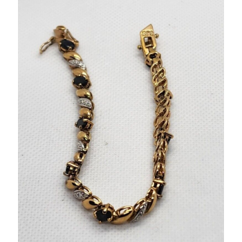 925 STERLING SILVER VERMEIL SAPPHIRES AND DIAMONDS BRACELET SIZE 7.25 IN