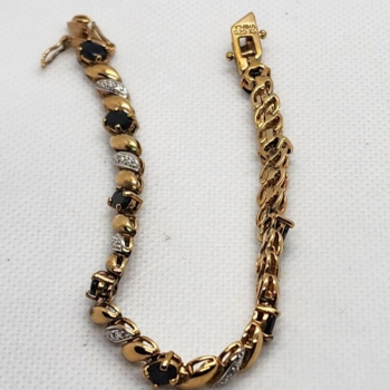925 Sterling Silver Vermeil Sapphires AND Diamonds Bracelet Size 7.25 IN