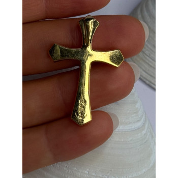 925 Sterling Silver Gold Plated Cz Cross Pendant Length 1.45 inch