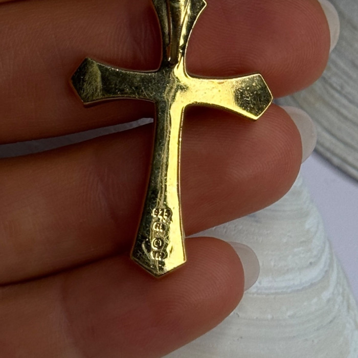 925 Sterling Silver Gold Plated Cz Cross Pendant Length 1.45 Inch