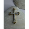 925 Sterling Silver Gold Plated Cz Cross Pendant Length 1.45 inch