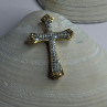 925 Sterling Silver Gold Plated Cz Cross Pendant Length 1.45 Inch