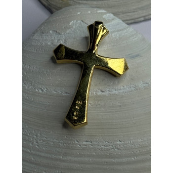925 Sterling Silver Gold Plated Cz Cross Pendant Length 1.45 inch