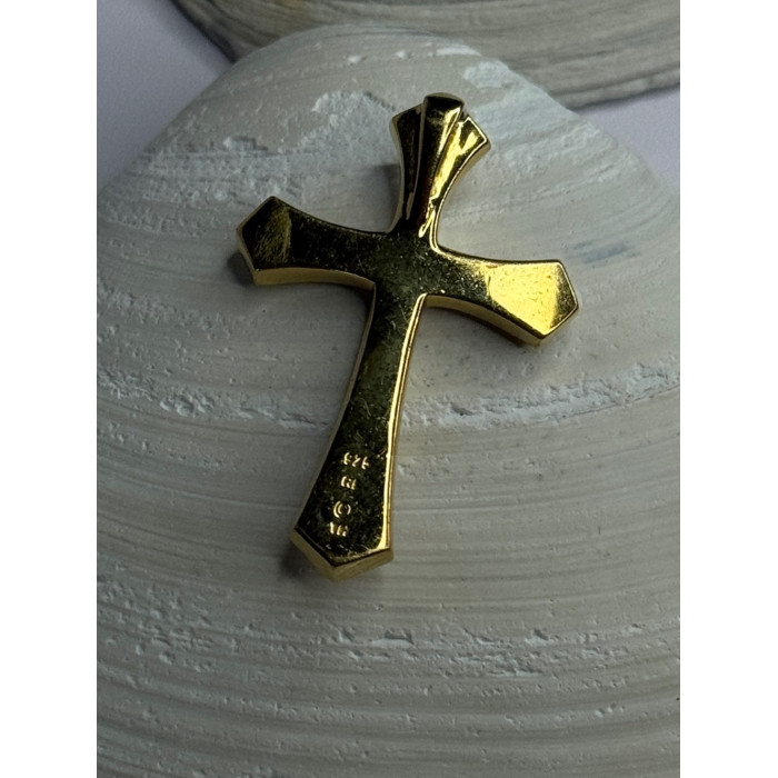 925 Sterling Silver Gold Plated Cz Cross Pendant Length 1.45 inch