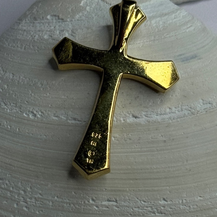 925 Sterling Silver Gold Plated Cz Cross Pendant Length 1.45 Inch