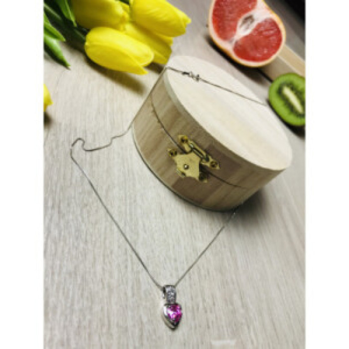 925 Sterling Silver Morganite & CZ Chain With Pendant