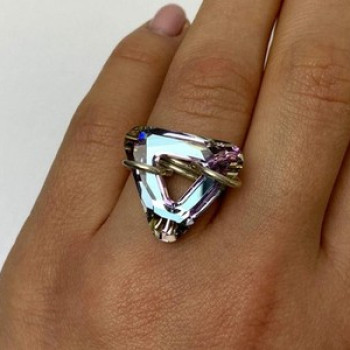 925 Sterling Silver Multicolor Jewelry Glass Ring Size 6.5 Italy