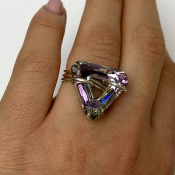 925 Sterling Silver Multicolor Jewelry Glass Ring Size 6.5 Italy