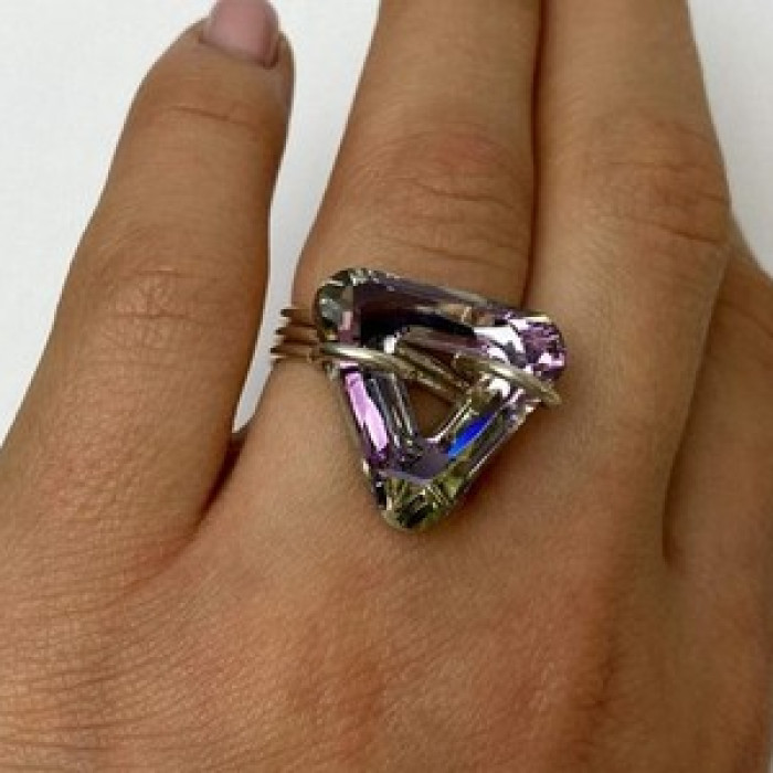 925 Sterling Silver Multicolor Jewelry Glass Ring Size 6.5 Italy