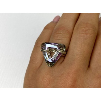 925 Sterling Silver Multicolor Jewelry Glass Ring Size 6.5 Italy