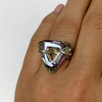 925 Sterling Silver Multicolor Jewelry Glass Ring Size 6.5 Italy