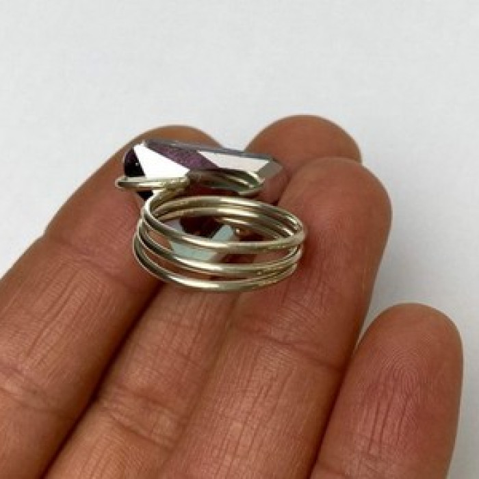 925 Sterling Silver Multicolor Jewelry Glass Ring Size 6.5 Italy