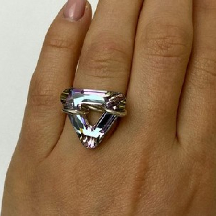 925 Sterling Silver Multicolor Jewelry Glass Ring Size 6.5 Italy