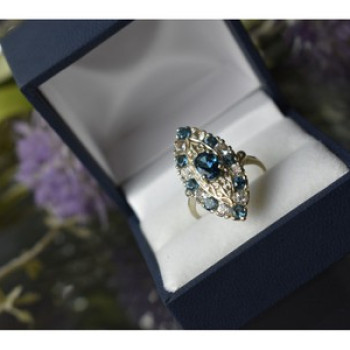 925 Sterling Silver Aquamarine & Colorless Quartz Ring Size 7.25