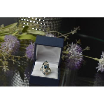 925 Sterling Silver Aquamarine & Colorless Quartz Ring Size 7.25