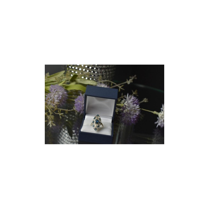 925 Sterling Silver Aquamarine & Colorless Quartz Ring Size 7.25