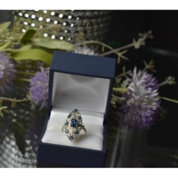 925 Sterling Silver Aquamarine & Colorless Quartz Ring Size 7.25
