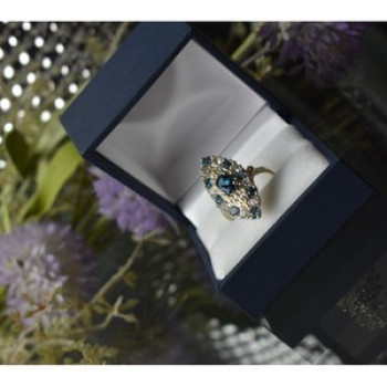 925 Sterling Silver Aquamarine & Colorless Quartz Ring Size 7.25