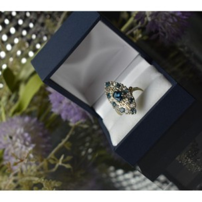 925 Sterling Silver Aquamarine & Colorless Quartz Ring Size 7.25