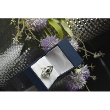 925 Sterling Silver Aquamarine & Colorless Quartz Ring Size 7.25