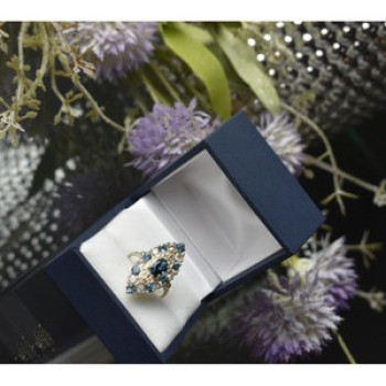 925 Sterling Silver Aquamarine & Colorless Quartz Ring Size 7.25