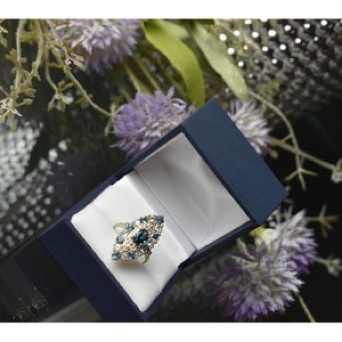 925 Sterling Silver Aquamarine & Colorless Quartz Ring Size 7.25